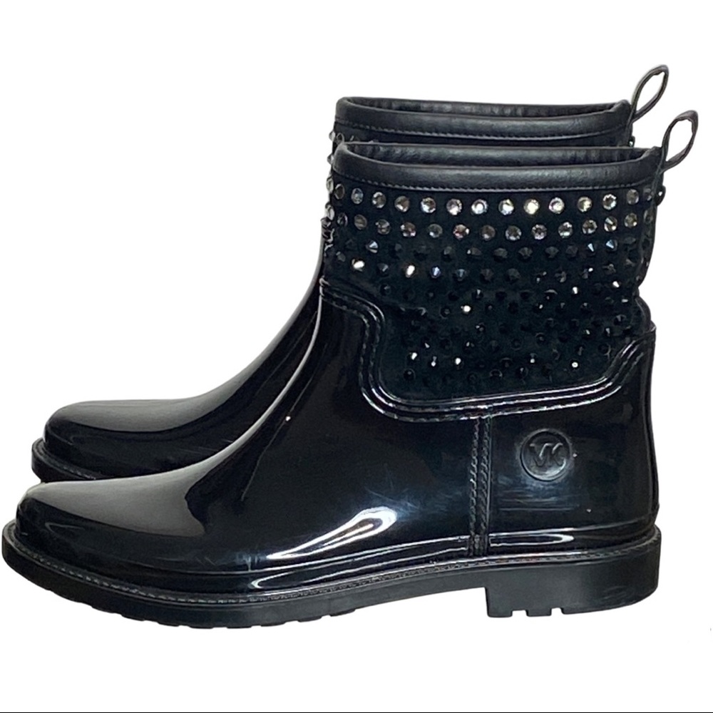 Michael Kors Dani Stone Detail Rubber Rain Booties Black